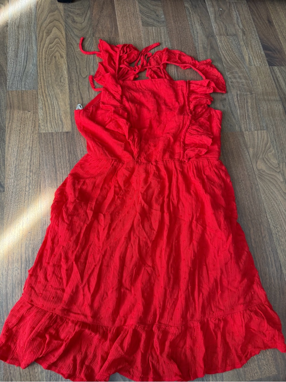 Altar'd State Red Ruffle Tie-Shoulder Mini Dress